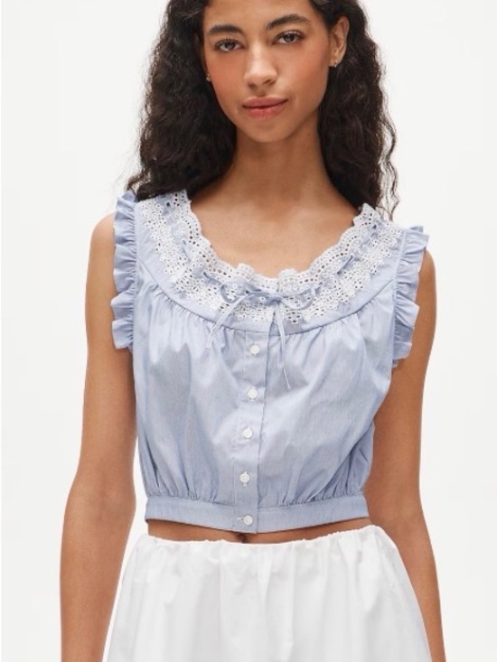 J. Crew Tops - J. Crew Light Blue Eyelet-Trim Sleeveless Crop Top